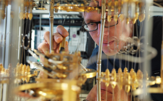 Researcher working on a quantum computer